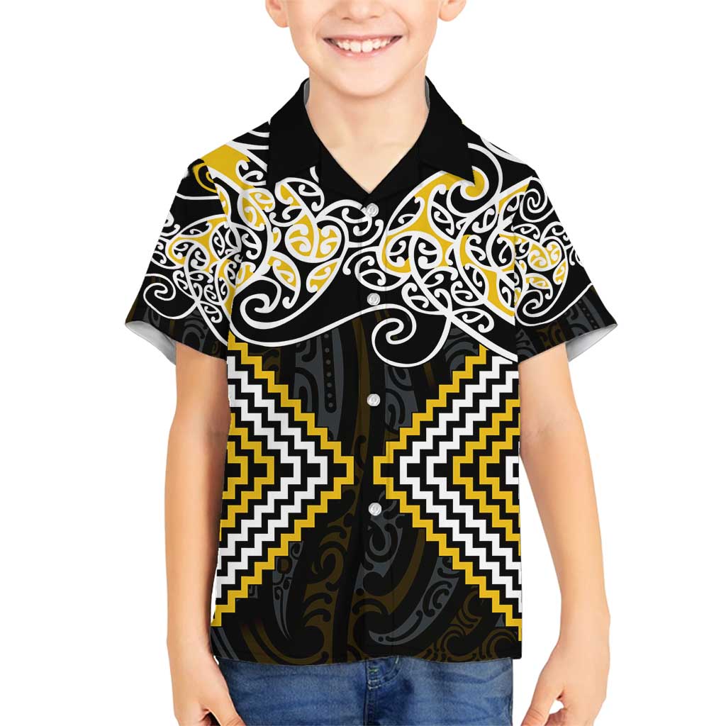Gold Aotearoa Tukutuku Manawa Tapu Family Matching Puletasi and Hawaiian Shirt Ta Moko Toi Maori LT9 Son's Shirt Gold - Polynesian Pride