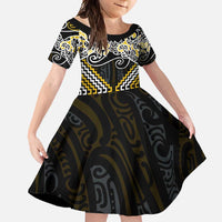 Gold Aotearoa Tukutuku Manawa Tapu Family Matching Tank Maxi Dress and Hawaiian Shirt Ta Moko Toi Maori LT9 Daughter's Dress Gold - Polynesian Pride