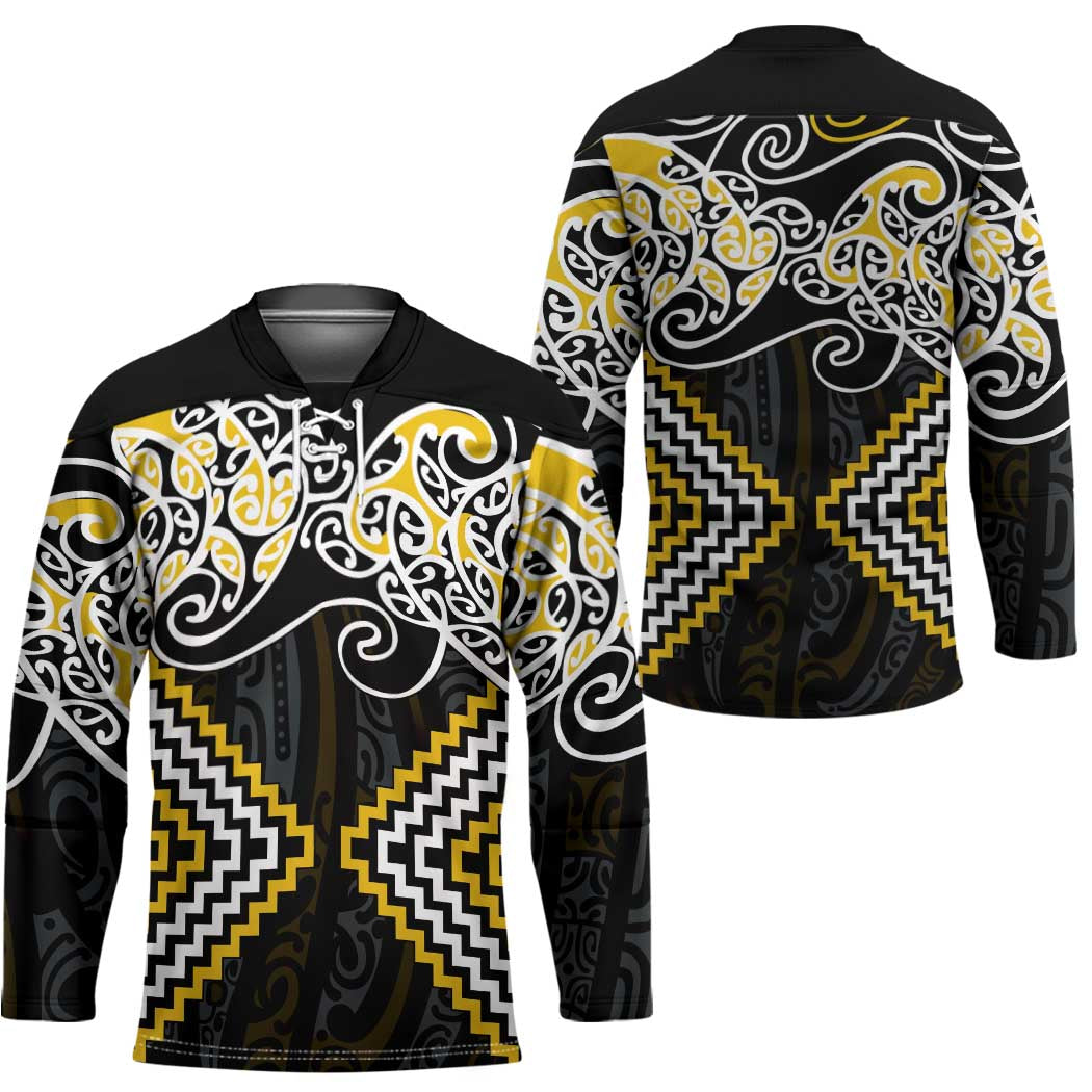 Gold Aotearoa Tukutuku Manawa Tapu Hockey Jersey Ta Moko Toi Maori - Polynesian Pride