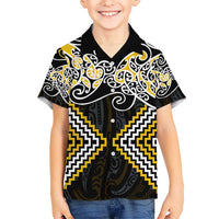 Gold Aotearoa Tukutuku Manawa Tapu Kid Hawaiian Shirt Ta Moko Toi Maori LT9 Kid Gold - Polynesian Pride