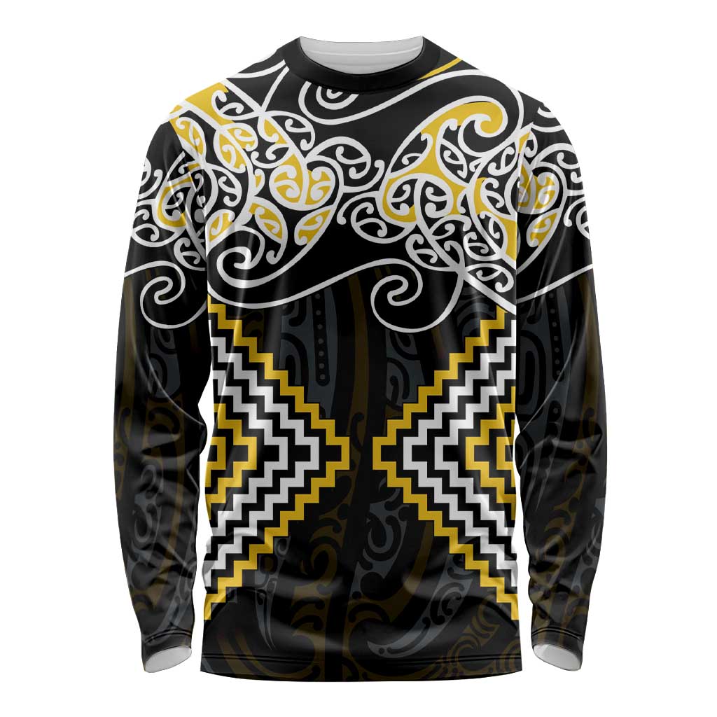 Gold Aotearoa Tukutuku Manawa Tapu Long Sleeve Shirt Ta Moko Toi Maori LT9 Unisex Gold - Polynesian Pride