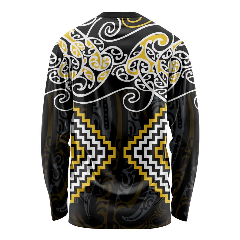 Gold Aotearoa Tukutuku Manawa Tapu Long Sleeve Shirt Ta Moko Toi Maori LT9 - Polynesian Pride