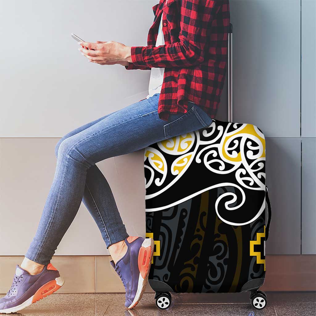 Gold Aotearoa Tukutuku Manawa Tapu Luggage Cover Ta Moko Toi Maori