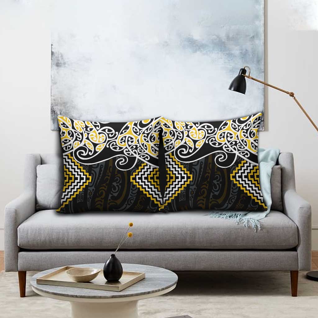 Gold Aotearoa Tukutuku Manawa Tapu Pillow Cover Ta Moko Toi Maori LT9 - Polynesian Pride