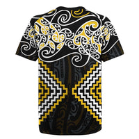 Gold Aotearoa Tukutuku Manawa Tapu Rugby Jersey Ta Moko Toi Maori LT9 - Polynesian Pride