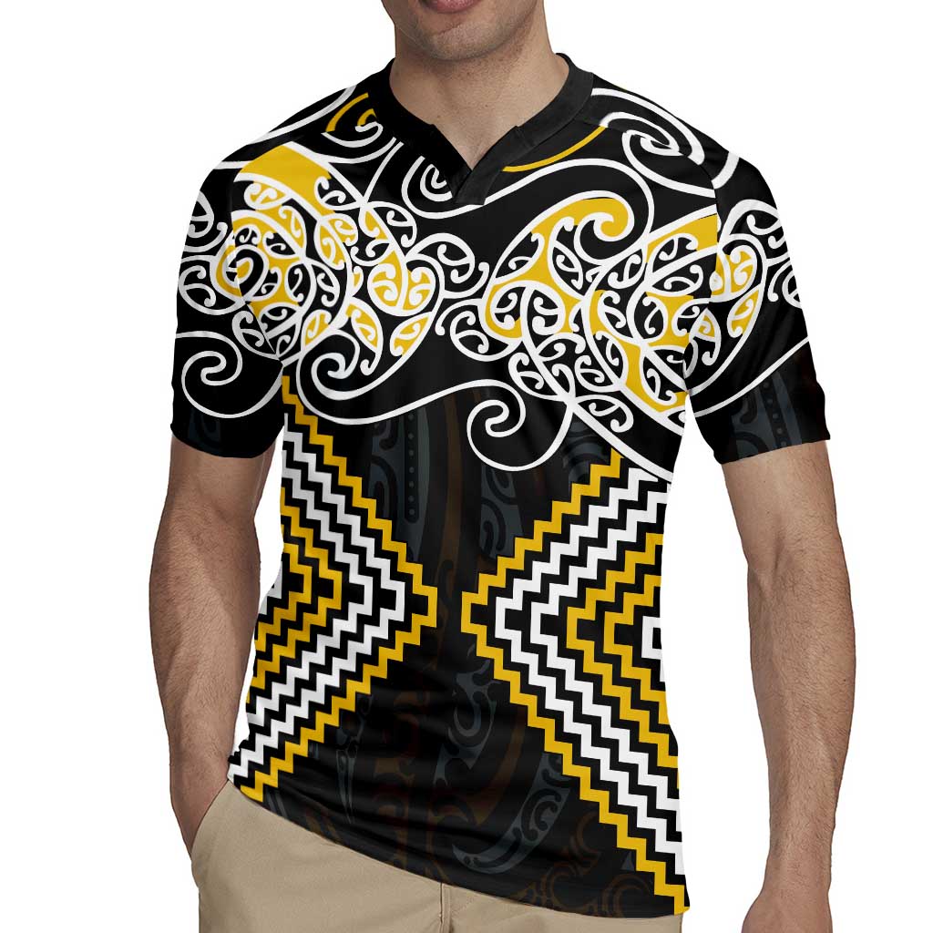 Gold Aotearoa Tukutuku Manawa Tapu Rugby Jersey Ta Moko Toi Maori LT9 - Polynesian Pride