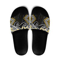 Gold Aotearoa Tukutuku Manawa Tapu Slide Sandals Ta Moko Toi Maori LT9 Gold - Polynesian Pride
