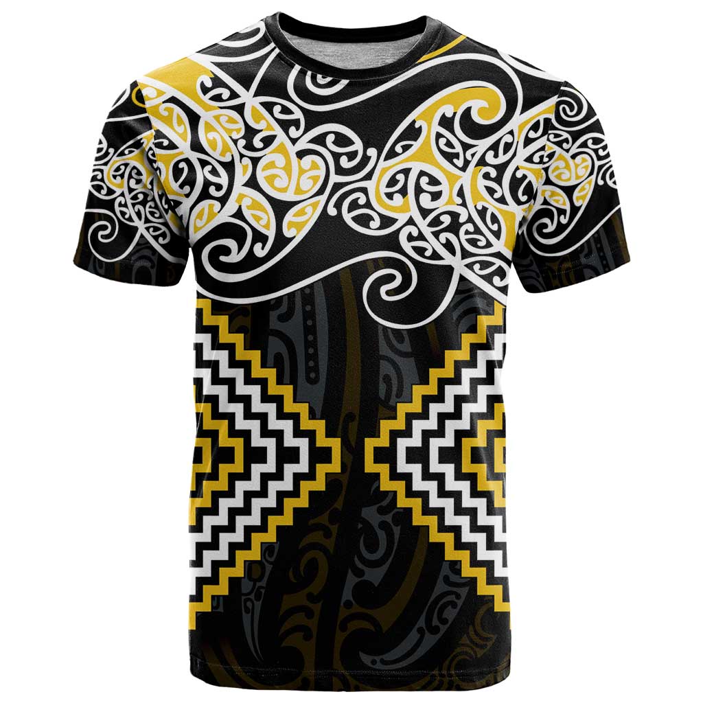 Gold Aotearoa Tukutuku Manawa Tapu T Shirt Ta Moko Toi Maori LT9 Gold - Polynesian Pride