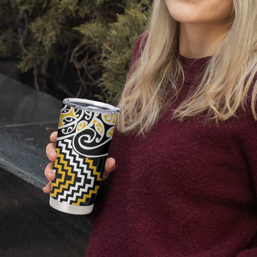 Gold Aotearoa Tukutuku Manawa Tapu Tumbler Cup Ta Moko Toi Maori LT9 - Polynesian Pride