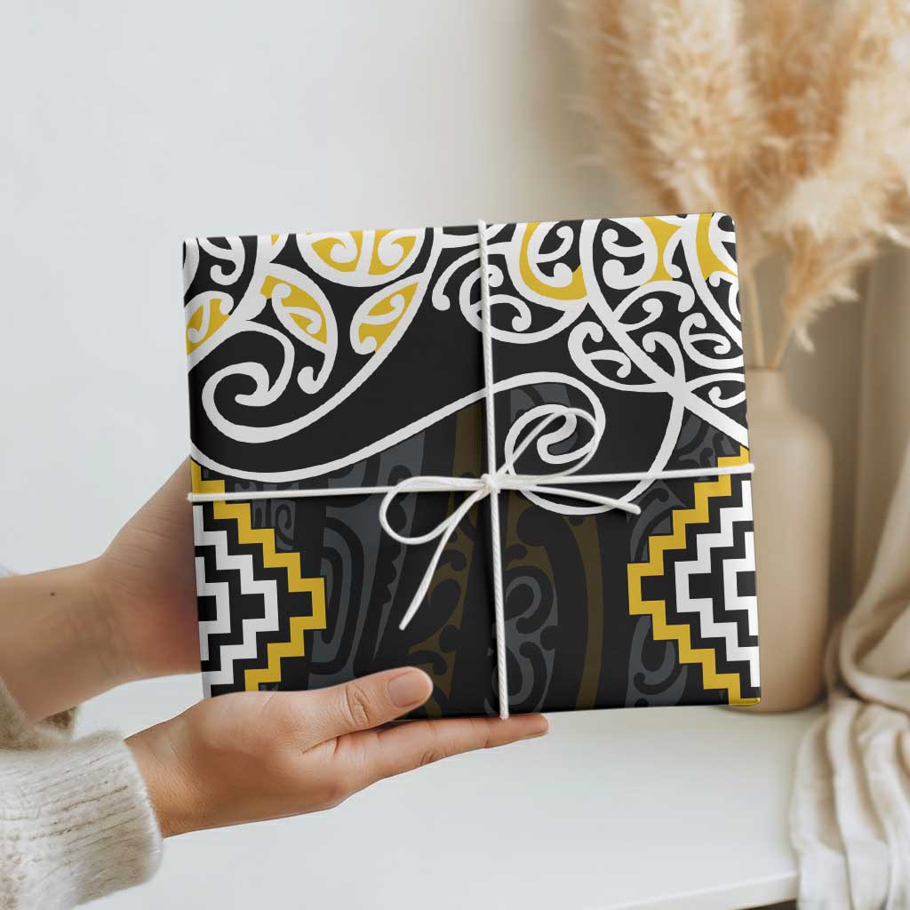 Gold Aotearoa Tukutuku Manawa Tapu Wrapping Paper Ta Moko Toi Maori - Polynesian Pride