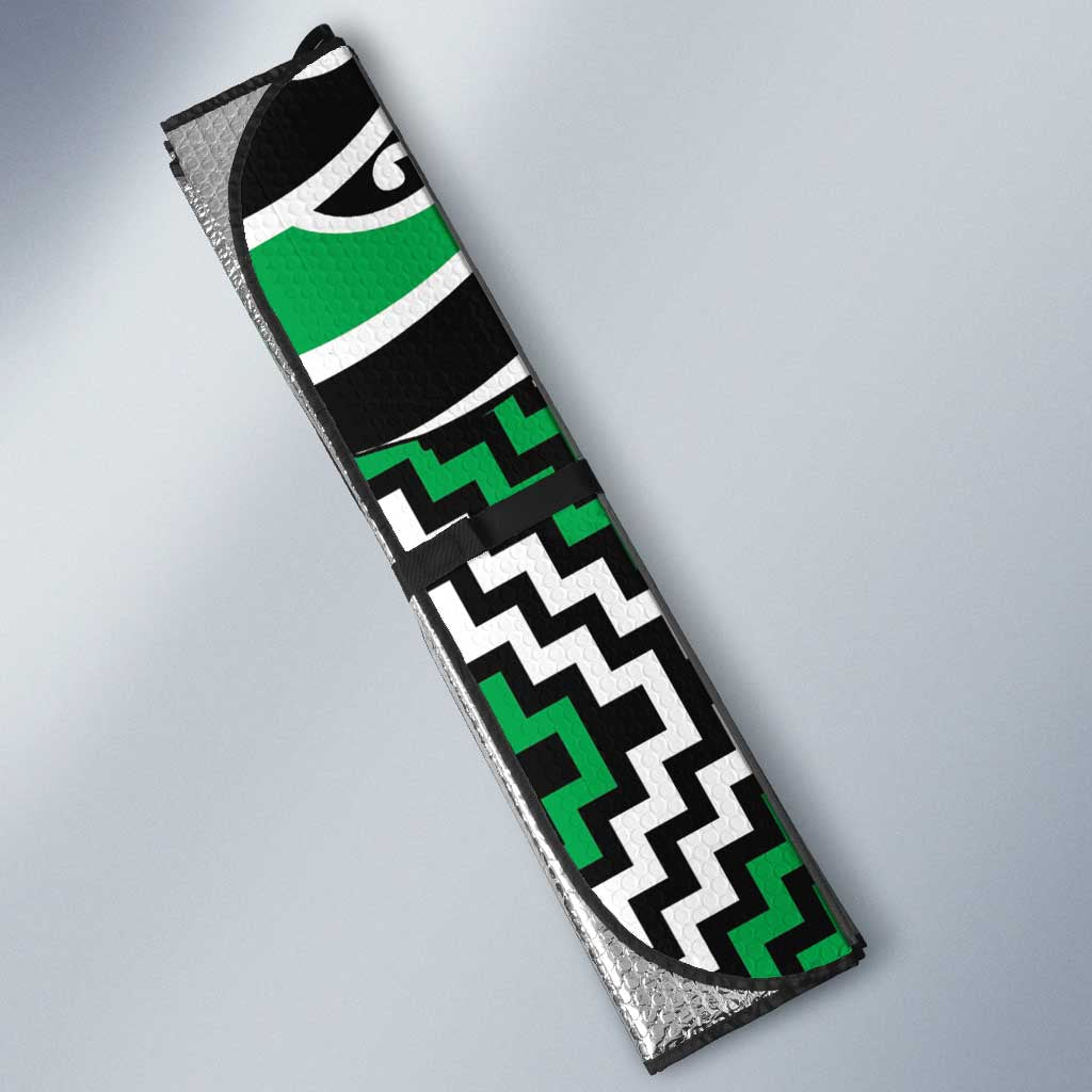 Green Aotearoa Tukutuku Manawa Tapu Auto Sun Shade Ta Moko Toi Maori - Polynesian Pride