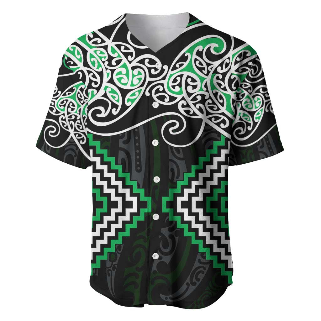 Green Aotearoa Tukutuku Manawa Tapu Baseball Jersey Ta Moko Toi Maori LT9 Green - Polynesian Pride