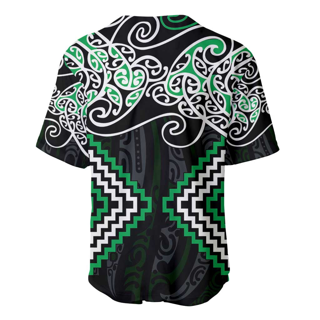 Green Aotearoa Tukutuku Manawa Tapu Baseball Jersey Ta Moko Toi Maori LT9 - Polynesian Pride