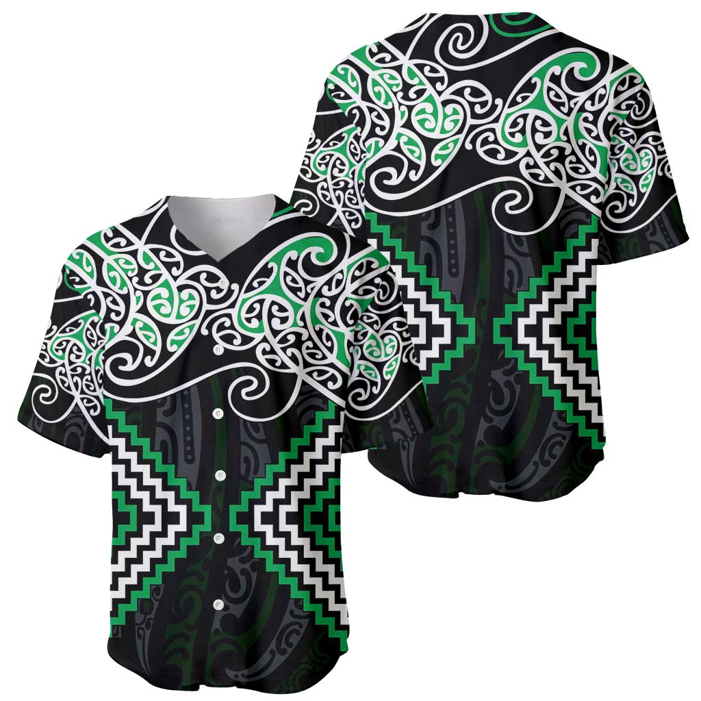Green Aotearoa Tukutuku Manawa Tapu Baseball Jersey Ta Moko Toi Maori LT9 - Polynesian Pride