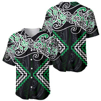 Green Aotearoa Tukutuku Manawa Tapu Baseball Jersey Ta Moko Toi Maori LT9 - Polynesian Pride
