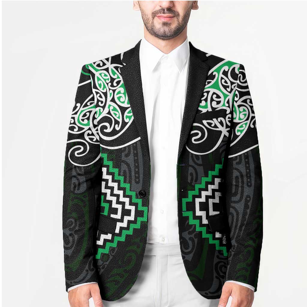 Green Aotearoa Tukutuku Manawa Tapu Blazer Ta Moko Toi Maori - Polynesian Pride