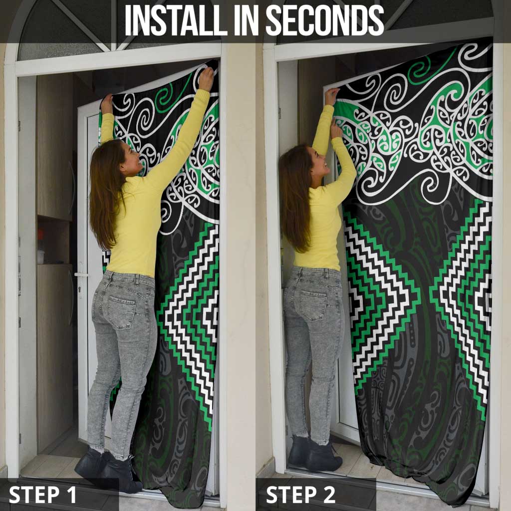 Green Aotearoa Tukutuku Manawa Tapu Door Cover Ta Moko Toi Maori - Polynesian Pride