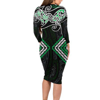 Green Aotearoa Tukutuku Manawa Tapu Family Matching Long Sleeve Bodycon Dress and Hawaiian Shirt Ta Moko Toi Maori LT9 - Polynesian Pride