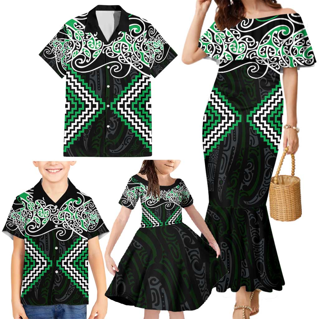 Green Aotearoa Tukutuku Manawa Tapu Family Matching Mermaid Dress and Hawaiian Shirt Ta Moko Toi Maori LT9 - Polynesian Pride