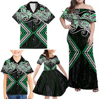 Green Aotearoa Tukutuku Manawa Tapu Family Matching Off Shoulder Maxi Dress and Hawaiian Shirt Ta Moko Toi Maori LT9 - Polynesian Pride