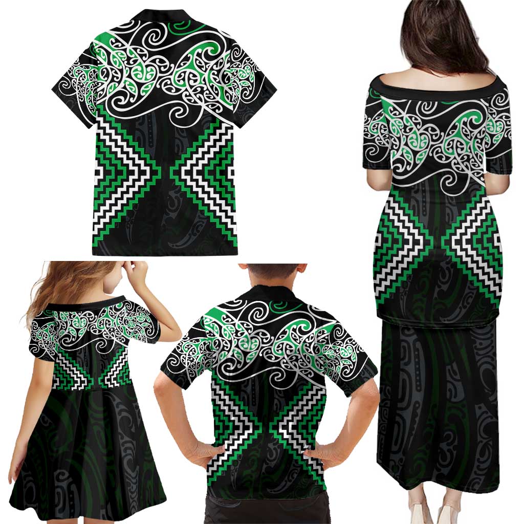 Green Aotearoa Tukutuku Manawa Tapu Family Matching Puletasi and Hawaiian Shirt Ta Moko Toi Maori LT9 - Polynesian Pride