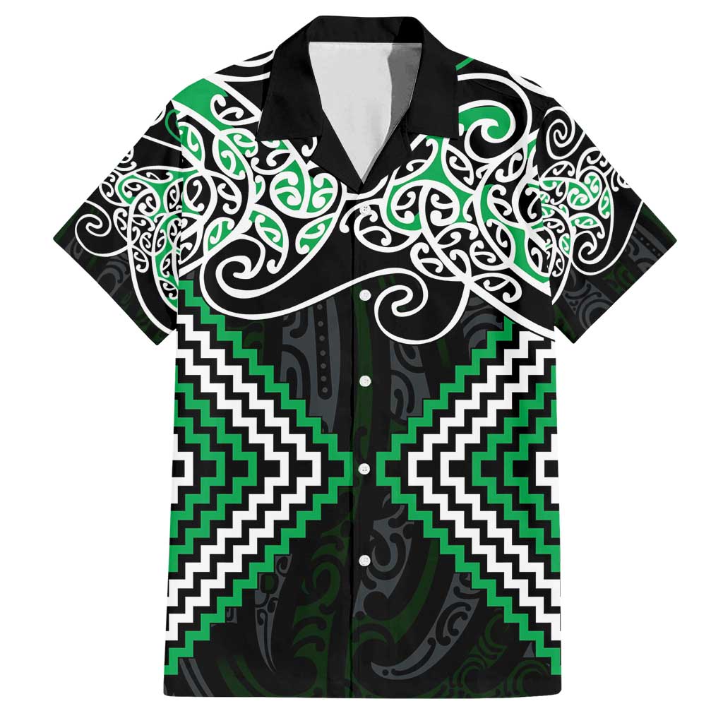 Green Aotearoa Tukutuku Manawa Tapu Family Matching Puletasi and Hawaiian Shirt Ta Moko Toi Maori LT9 Dad's Shirt - Short Sleeve Green - Polynesian Pride