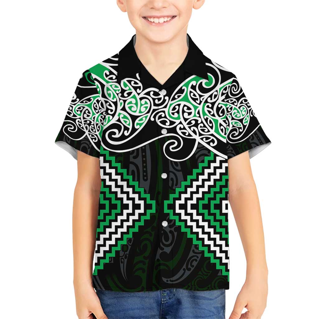 Green Aotearoa Tukutuku Manawa Tapu Family Matching Puletasi and Hawaiian Shirt Ta Moko Toi Maori LT9 Son's Shirt Green - Polynesian Pride