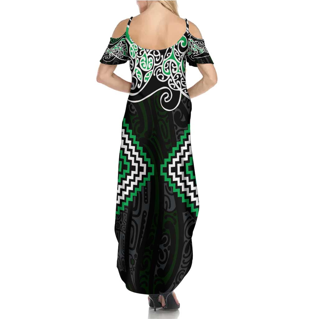 Green Aotearoa Tukutuku Manawa Tapu Family Matching Summer Maxi Dress and Hawaiian Shirt Ta Moko Toi Maori LT9 - Polynesian Pride