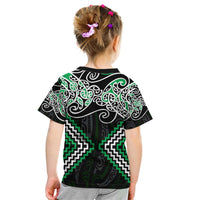 Green Aotearoa Tukutuku Manawa Tapu Kid T Shirt Ta Moko Toi Maori LT9 - Polynesian Pride