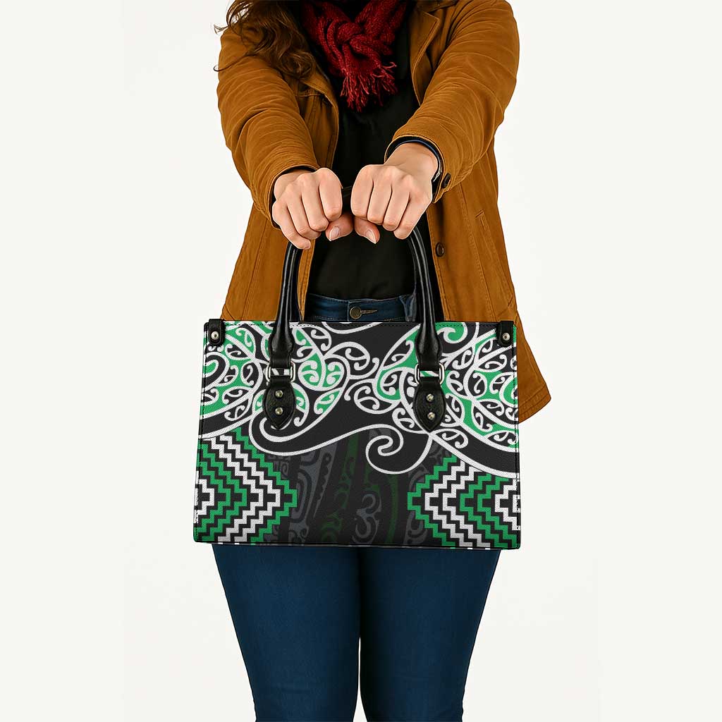 Green Aotearoa Tukutuku Manawa Tapu Leather Bag Ta Moko Toi Maori - Polynesian Pride