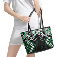 Green Aotearoa Tukutuku Manawa Tapu Leather Tote Bag Ta Moko Toi Maori LT9 - Polynesian Pride