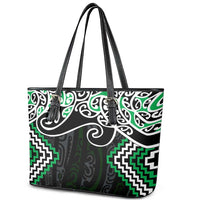 Green Aotearoa Tukutuku Manawa Tapu Leather Tote Bag Ta Moko Toi Maori LT9 - Polynesian Pride