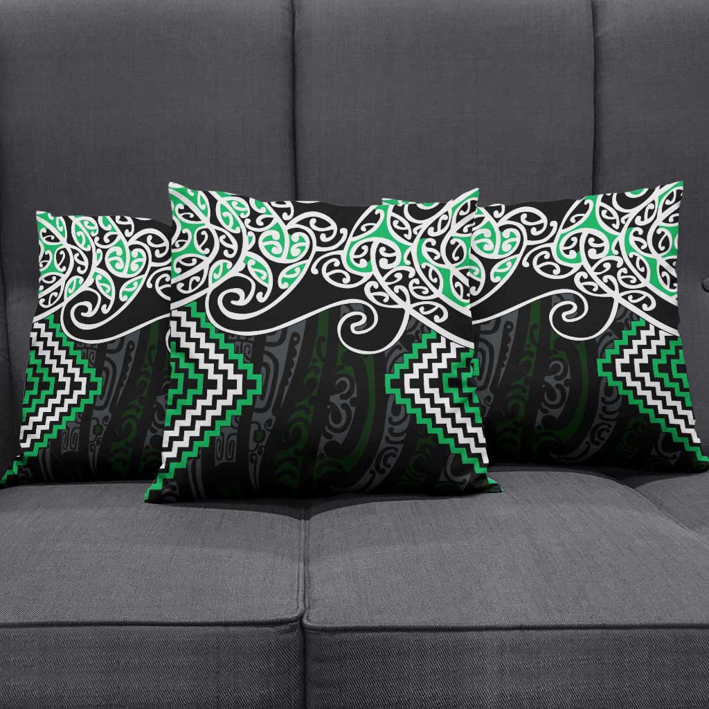 Green Aotearoa Tukutuku Manawa Tapu Pillow Cover Ta Moko Toi Maori LT9 - Polynesian Pride
