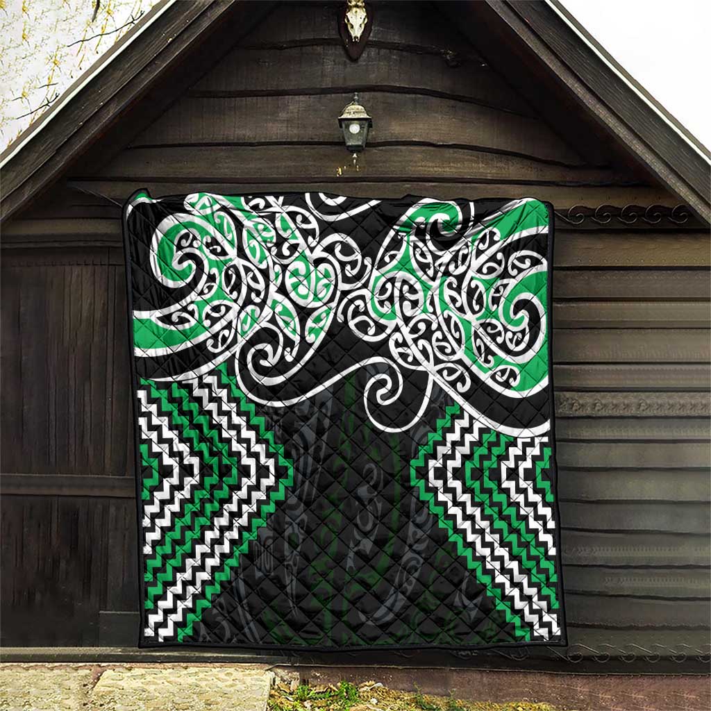 Green Aotearoa Tukutuku Manawa Tapu Quilt Ta Moko Toi Maori