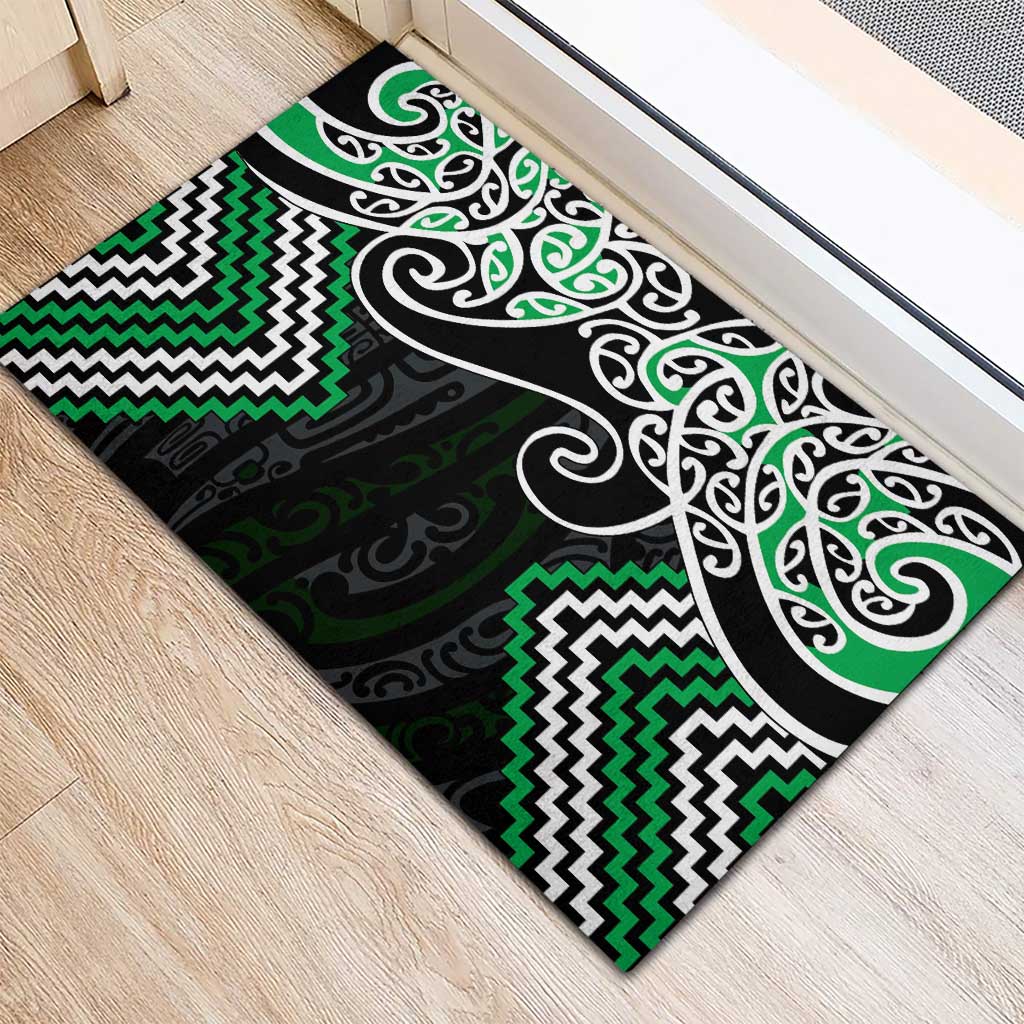 Green Aotearoa Tukutuku Manawa Tapu Rubber Doormat Ta Moko Toi Maori LT9 - Polynesian Pride