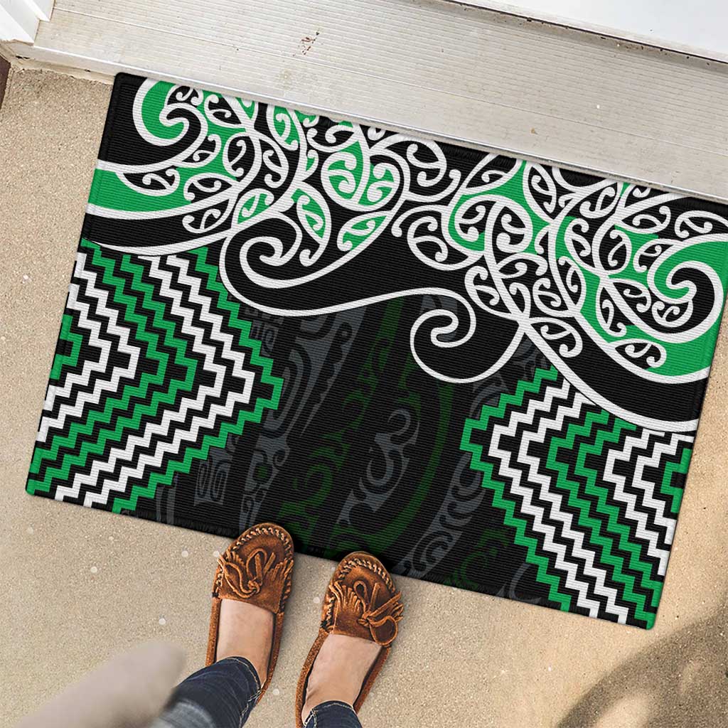 Green Aotearoa Tukutuku Manawa Tapu Rubber Doormat Ta Moko Toi Maori LT9 - Polynesian Pride
