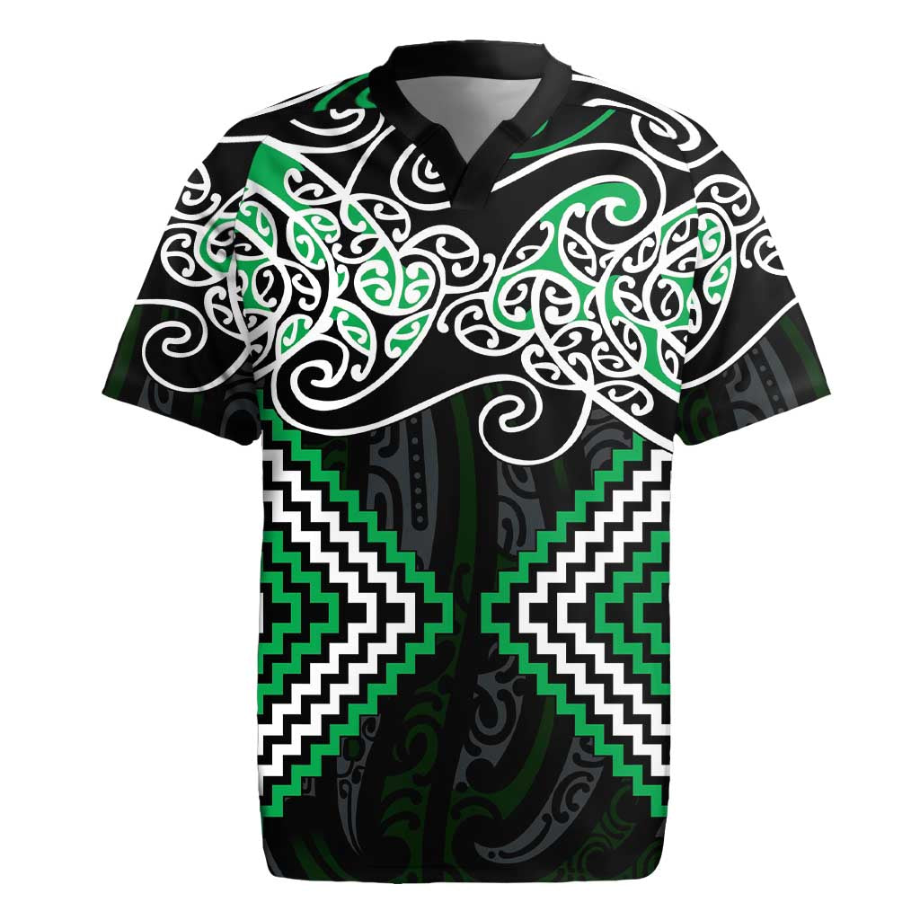 Green Aotearoa Tukutuku Manawa Tapu Rugby Jersey Ta Moko Toi Maori LT9 Green - Polynesian Pride