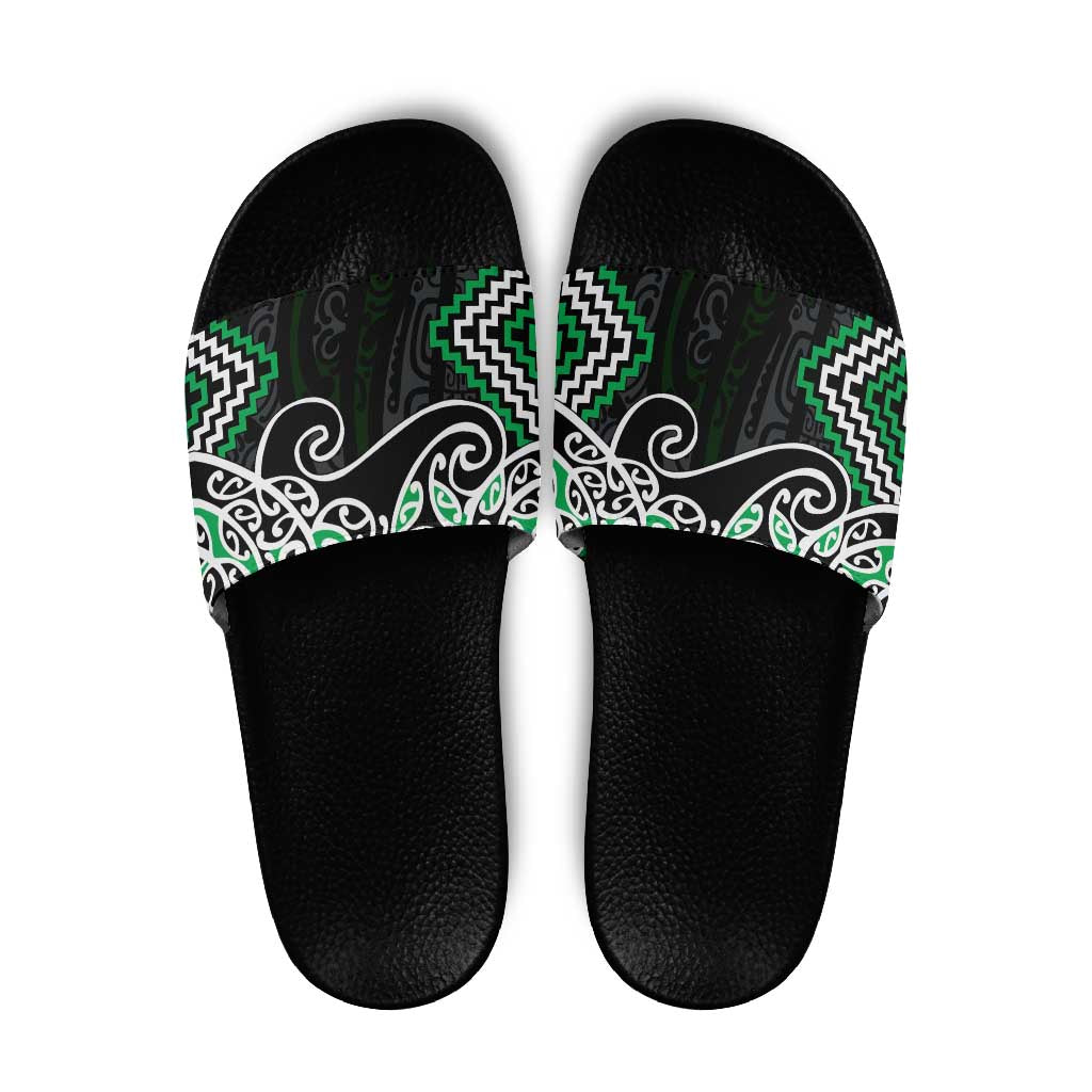 Green Aotearoa Tukutuku Manawa Tapu Slide Sandals Ta Moko Toi Maori LT9 Green - Polynesian Pride
