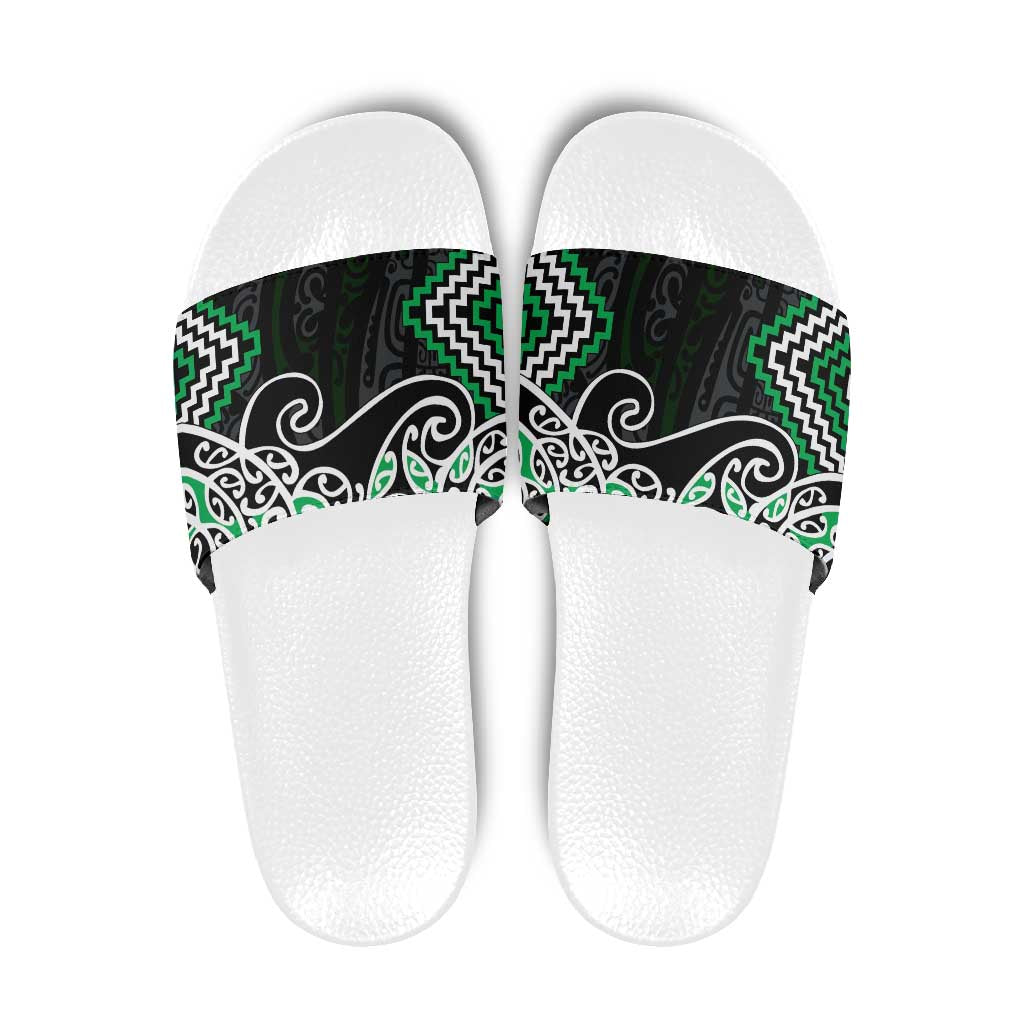 Green Aotearoa Tukutuku Manawa Tapu Slide Sandals Ta Moko Toi Maori LT9 Green - Polynesian Pride