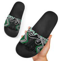 Green Aotearoa Tukutuku Manawa Tapu Slide Sandals Ta Moko Toi Maori LT9 - Polynesian Pride