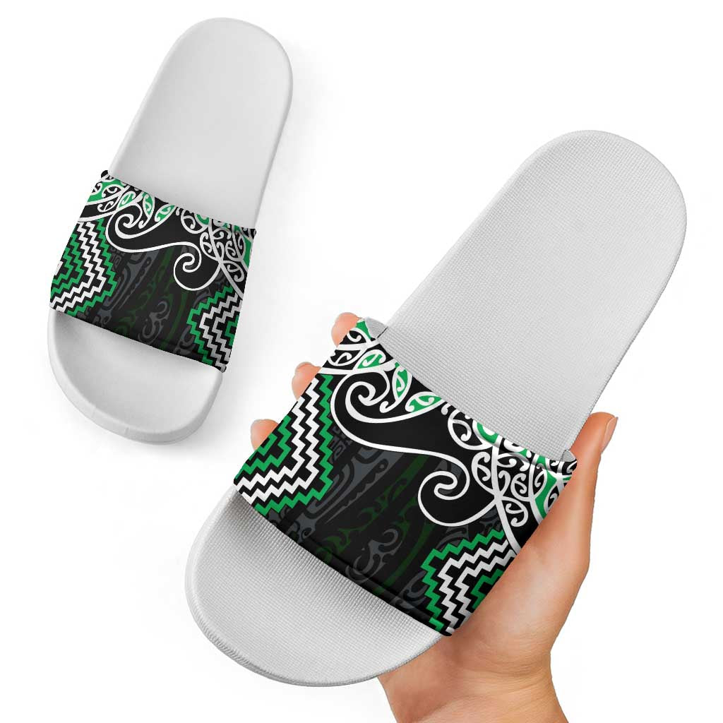Green Aotearoa Tukutuku Manawa Tapu Slide Sandals Ta Moko Toi Maori LT9 - Polynesian Pride