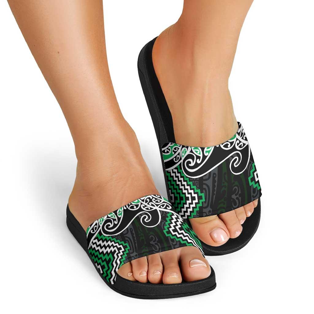 Green Aotearoa Tukutuku Manawa Tapu Slide Sandals Ta Moko Toi Maori LT9 - Polynesian Pride