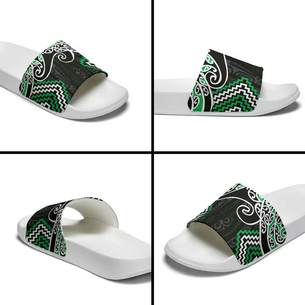 Green Aotearoa Tukutuku Manawa Tapu Slide Sandals Ta Moko Toi Maori LT9 - Polynesian Pride