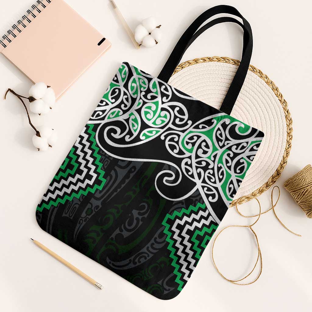 Green Aotearoa Tukutuku Manawa Tapu Tote Bag Ta Moko Toi Maori - Polynesian Pride