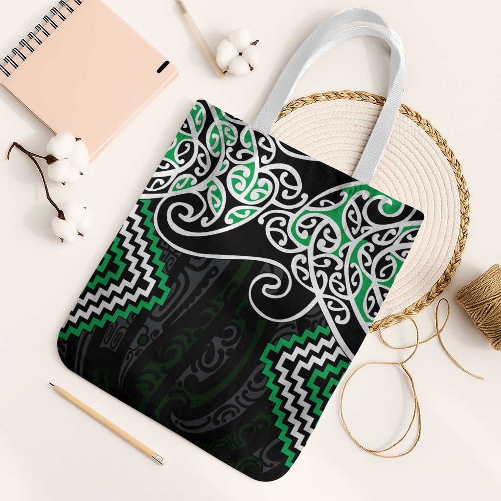 Green Aotearoa Tukutuku Manawa Tapu Tote Bag Ta Moko Toi Maori - Polynesian Pride