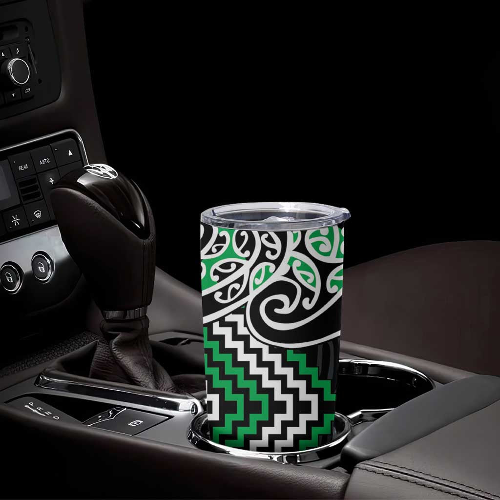 Green Aotearoa Tukutuku Manawa Tapu Tumbler Cup Ta Moko Toi Maori LT9 - Polynesian Pride