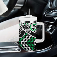 Green Aotearoa Tukutuku Manawa Tapu Tumbler With Handle Ta Moko Toi Maori LT9 - Polynesian Pride