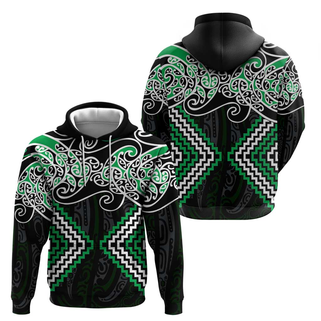 Green Aotearoa Tukutuku Manawa Tapu Zip Hoodie Ta Moko Toi Maori
