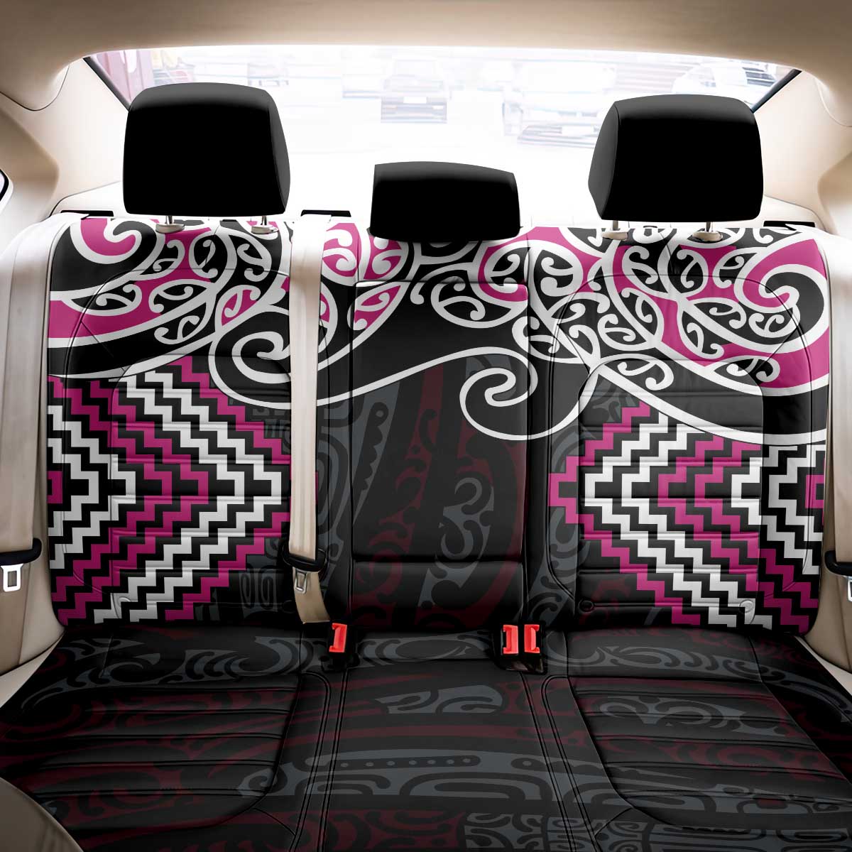Pink Aotearoa Tukutuku Manawa Tapu Back Car Seat Cover Ta Moko Toi Maori