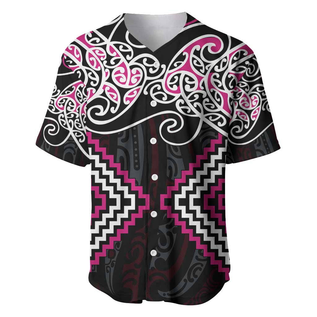 Pink Aotearoa Tukutuku Manawa Tapu Baseball Jersey Ta Moko Toi Maori LT9 Pink - Polynesian Pride